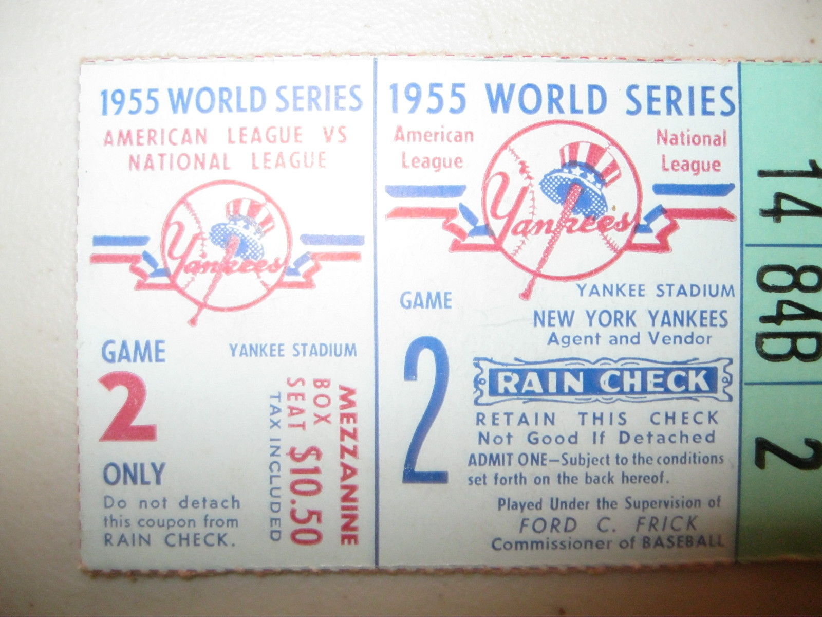 1955 World Series New York Yankees Game 2 Ticket