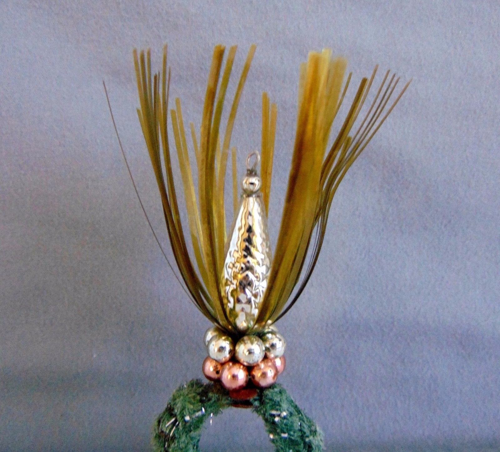 Antique German Glass Beaded Christmas Tree Ornament With Tinsel On Clip 1930s