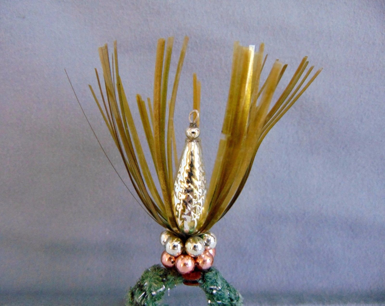 Antique German Glass Beaded Christmas Tree Ornament With Tinsel On Clip 1930s