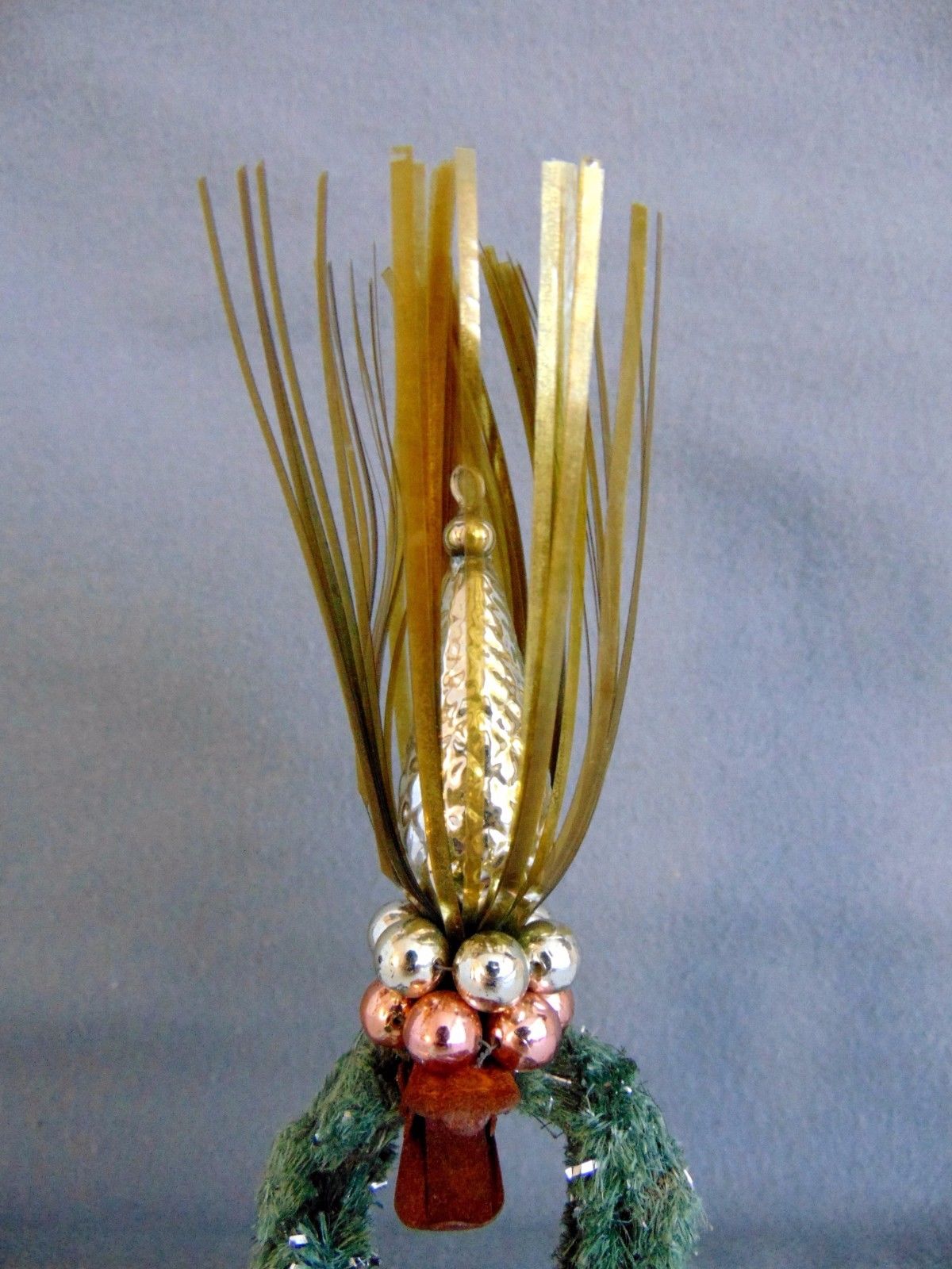 Antique German Glass Beaded Christmas Tree Ornament With Tinsel On Clip 1930s