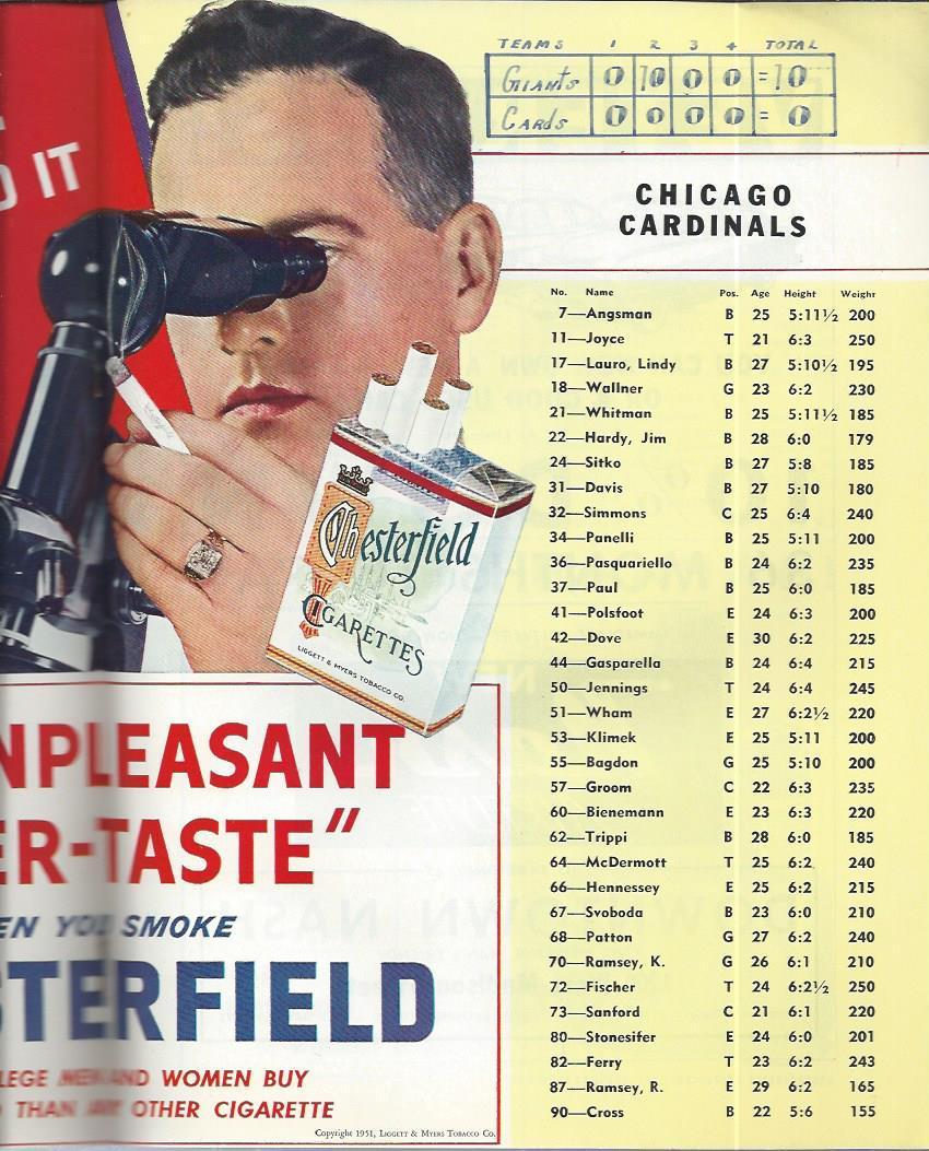 1951 New York Giants at Chicago Cardinals Football Program