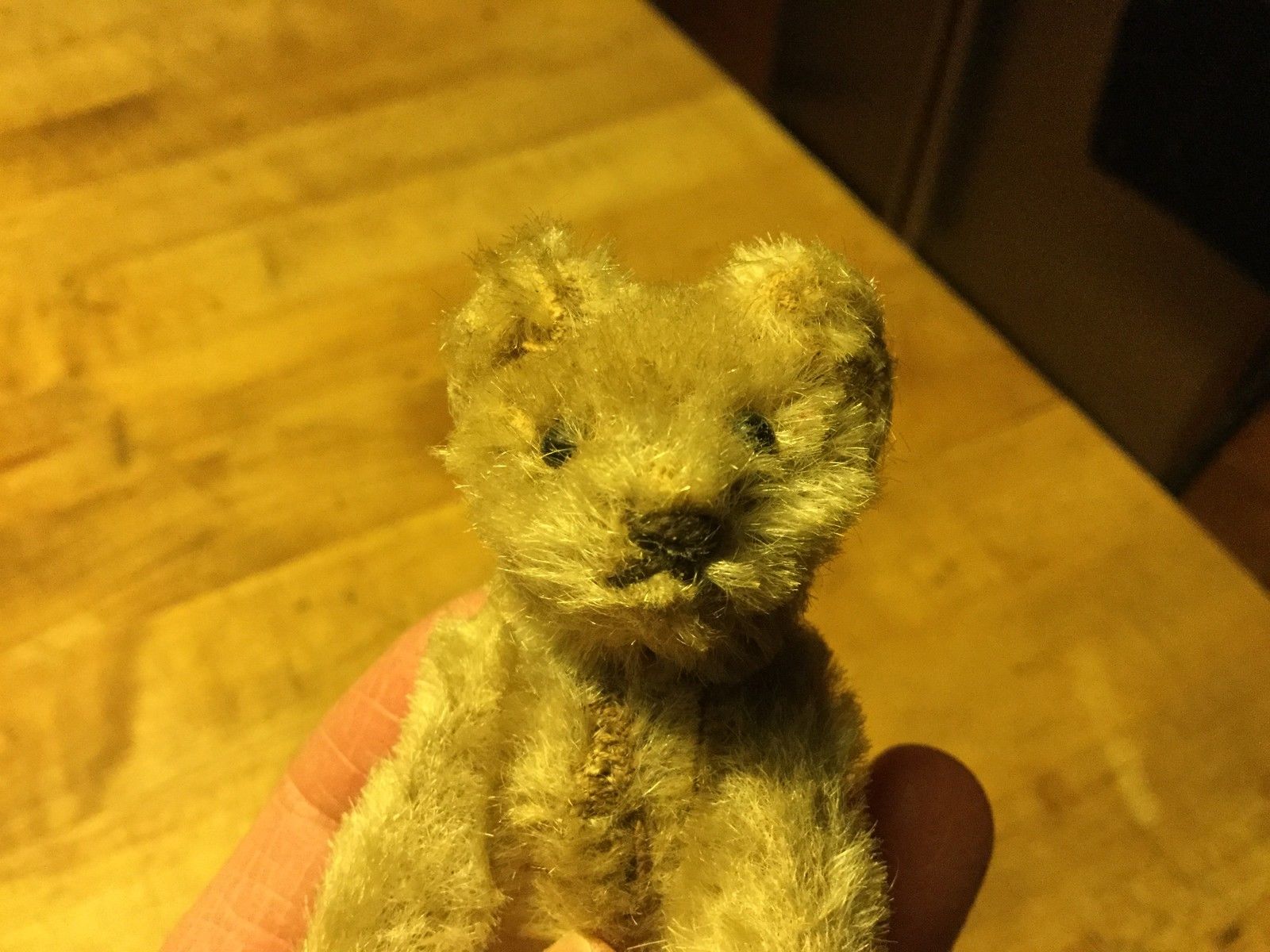 RARE Antique Early 1900s Steiff Miniature TINY Teddy Mohair STARGAZER Bear 3.5"