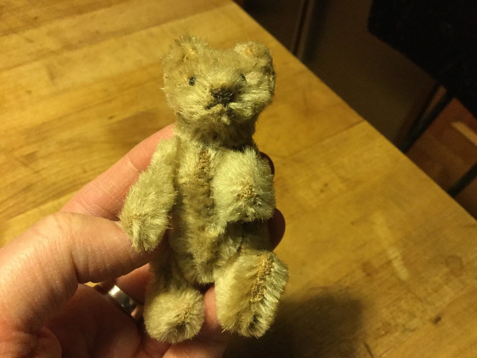 RARE Antique Early 1900s Steiff Miniature TINY Teddy Mohair STARGAZER Bear 3.5"