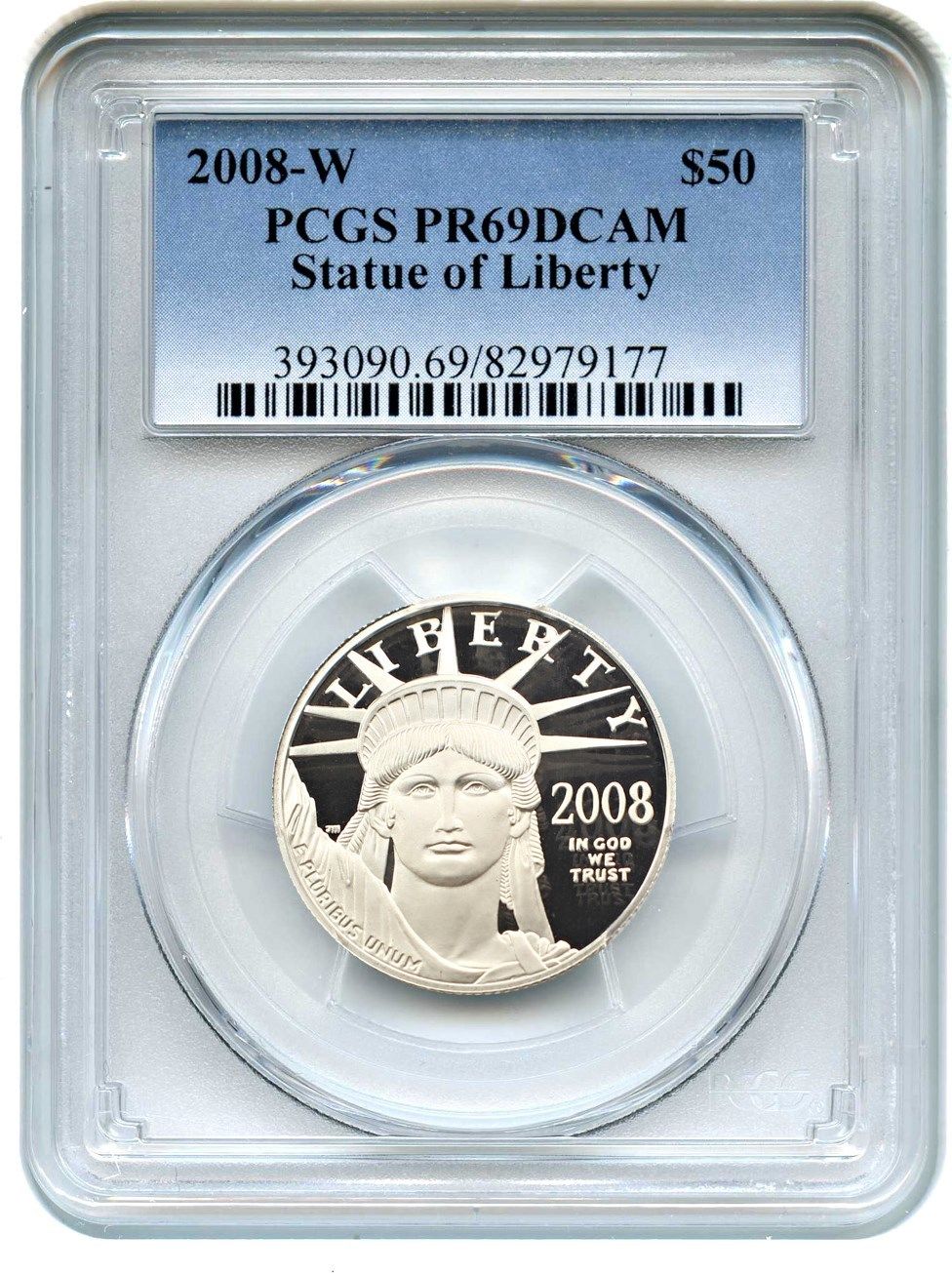 2008-W Platinum Eagle $50 PCGS PR 69 DCAM - Statue Liberty 1/2 oz