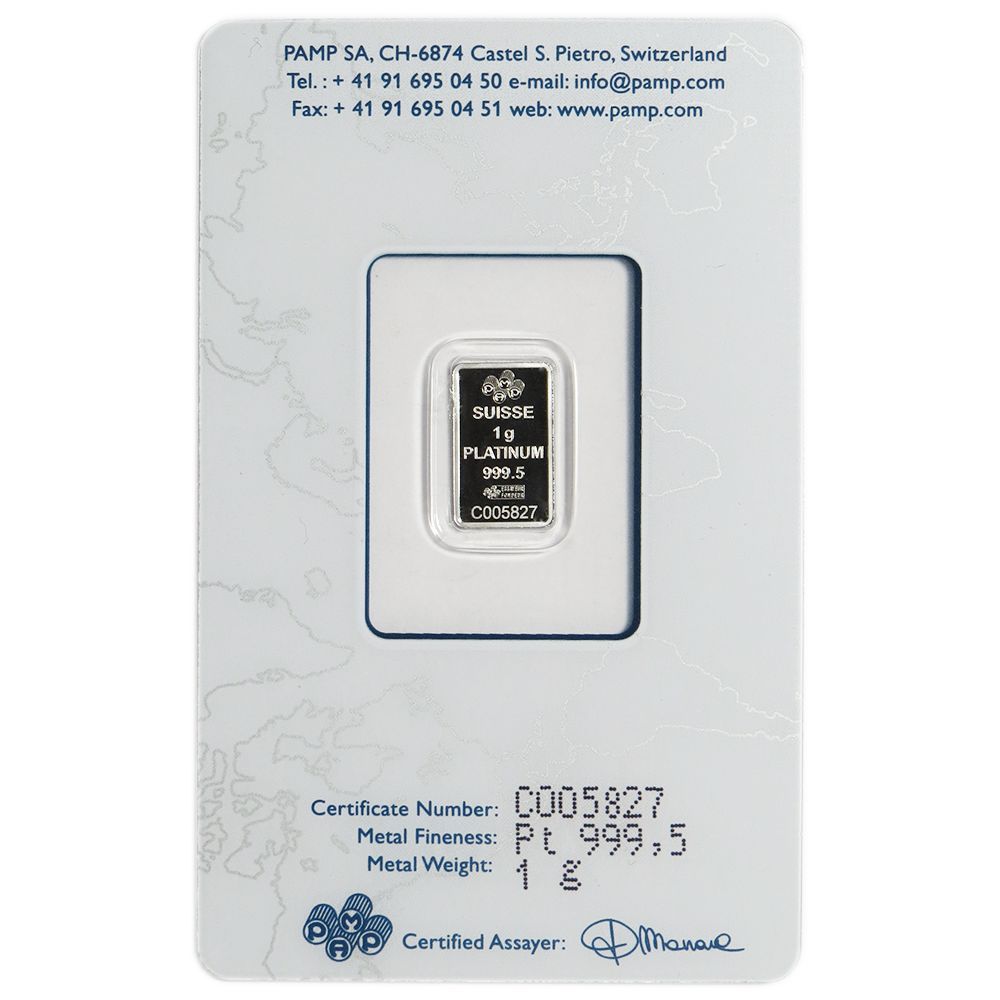 1 Gram Pamp Suisse Platinum Bar .9995 Fine Fortuna In Assay