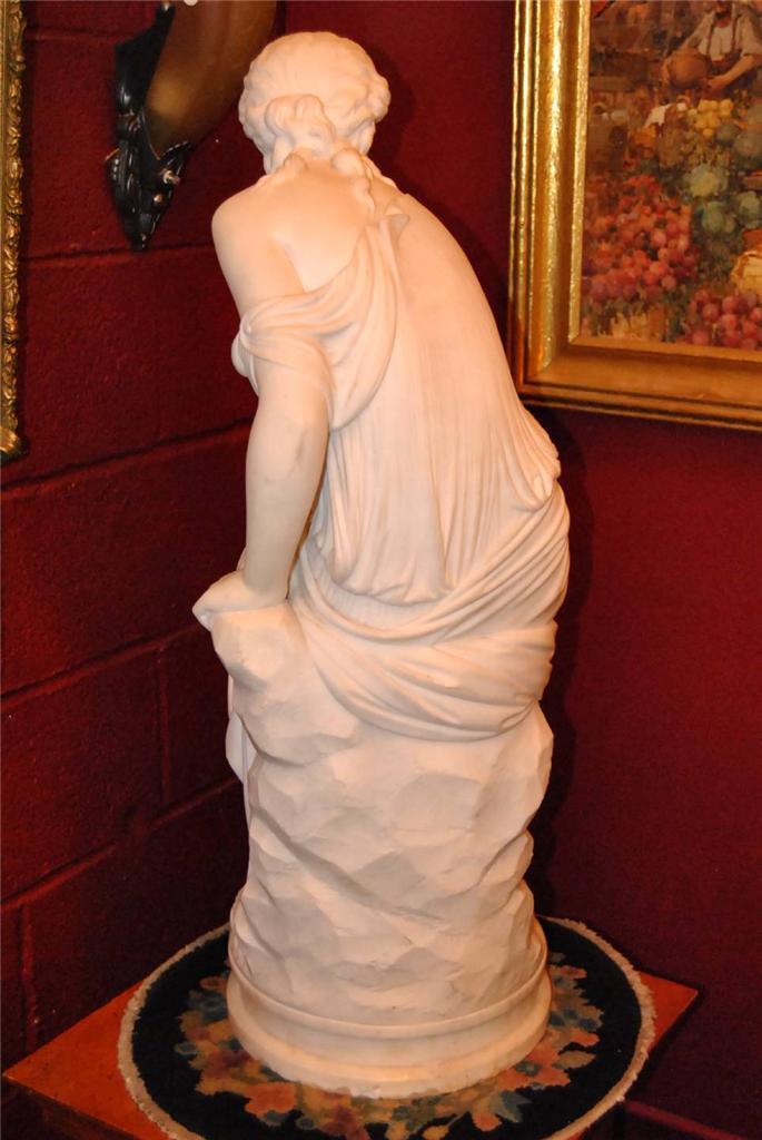 Antique Italian Hand Carved Marble Statue of Graceful Lady Sitting, 33" Tall