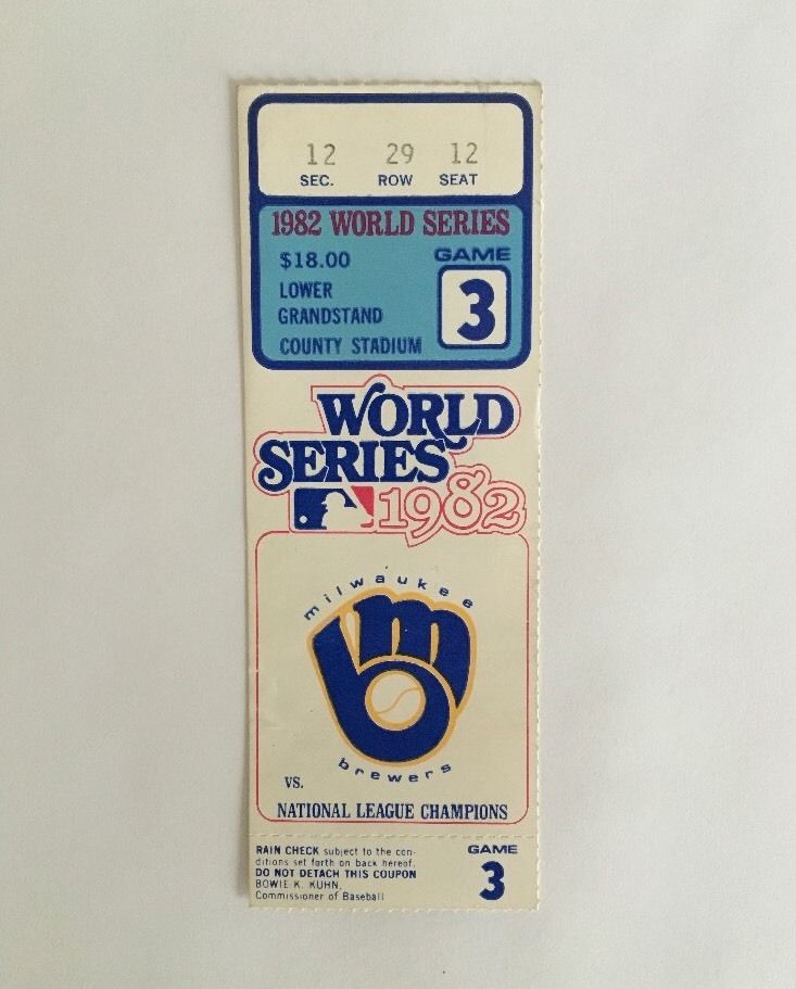 1982 World Series Ticket Milwaukee Brewers St. Louis Cardinals Game 3