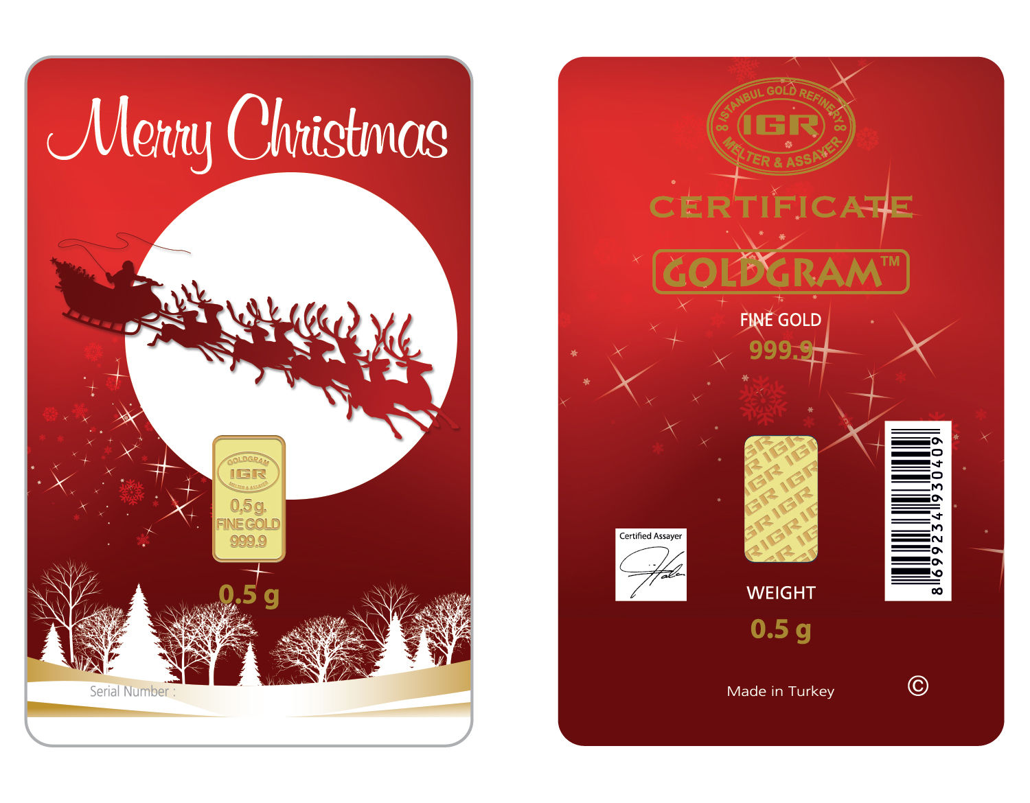 Merry Christmas 1/2 gram Istanbul Gold Refinery (IGR) Bar .9999 (In Assay)