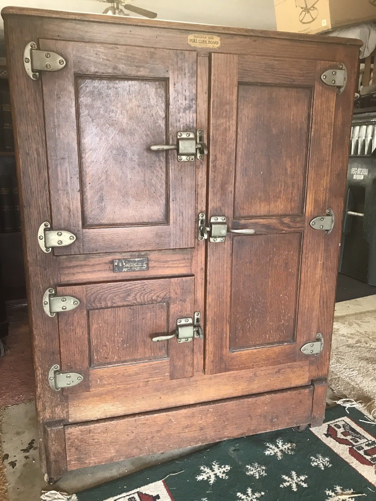 Rare 19th C Cavalier Refrigerator Ice Box Oak Cabinet Cork Lined Barn Find