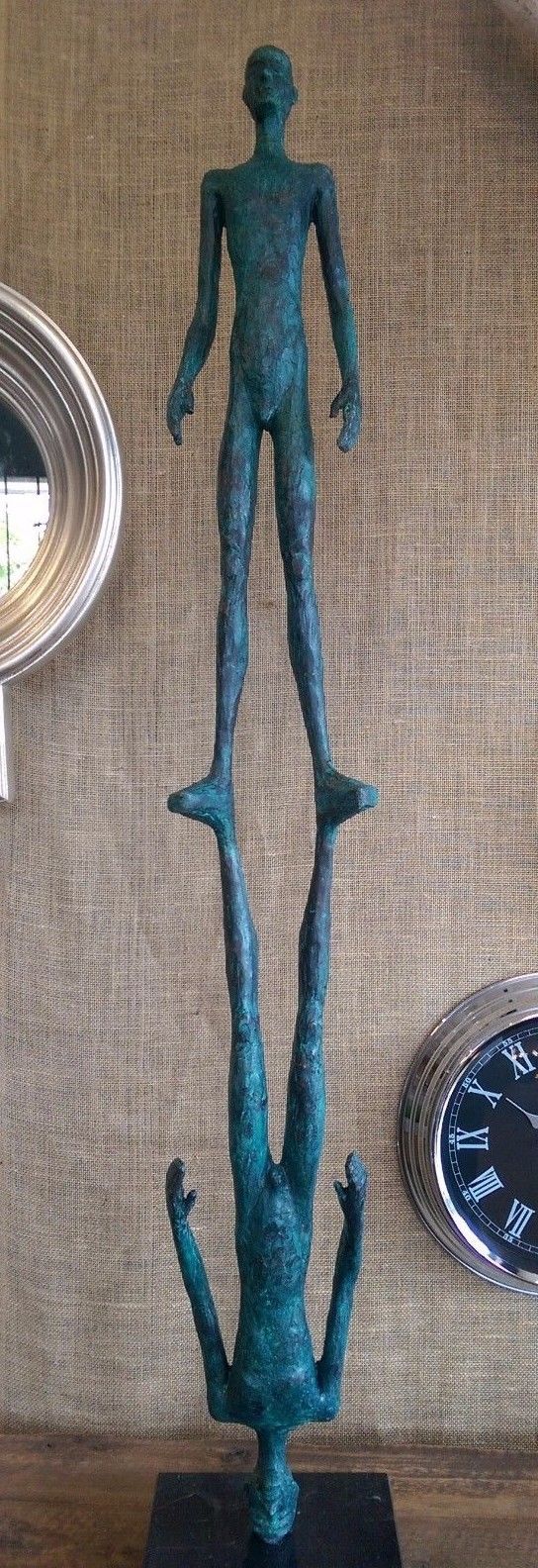 Abstract Bronze Contemporary Sculpture on Marble Base  Mirror Man - Reflection