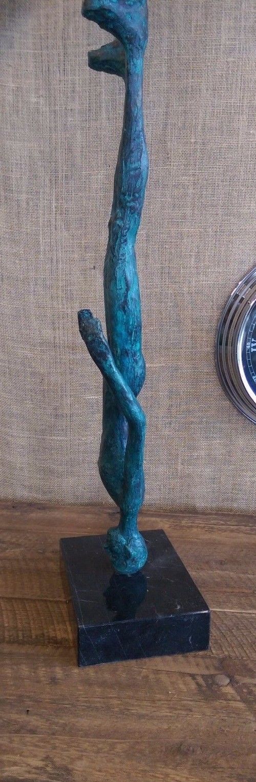 Abstract Bronze Contemporary Sculpture on Marble Base  Mirror Man - Reflection