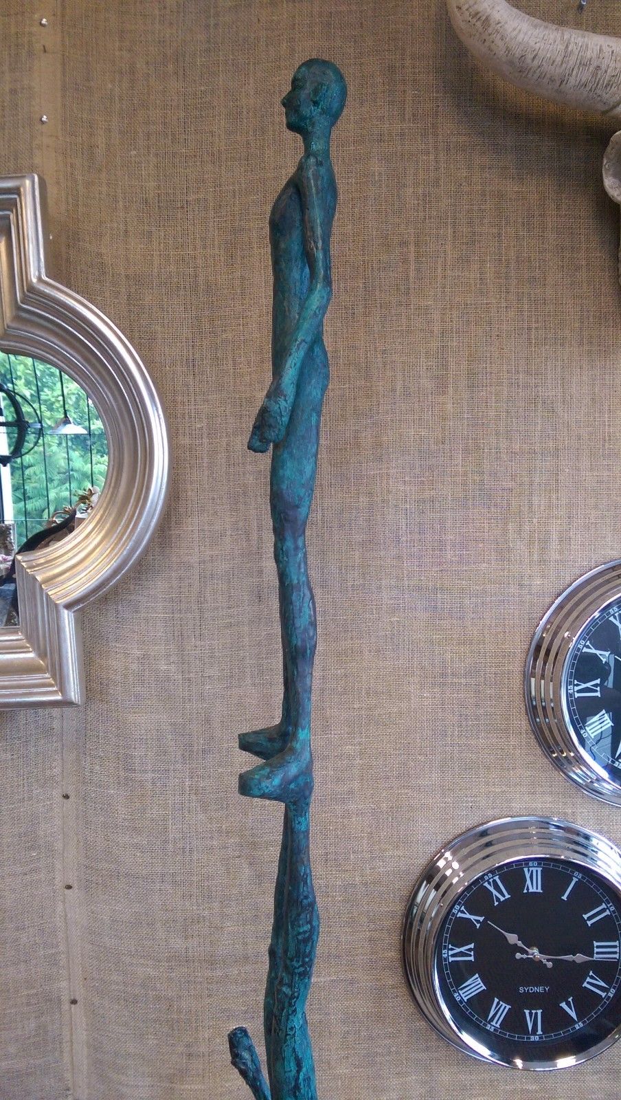 Abstract Bronze Contemporary Sculpture on Marble Base  Mirror Man - Reflection