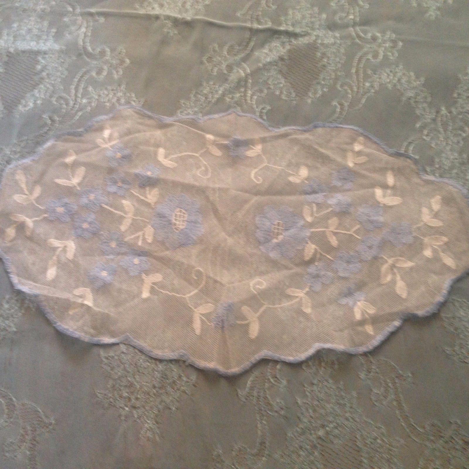 Beautiful Vintage Hand-Embroidered Tulle Tablecloth