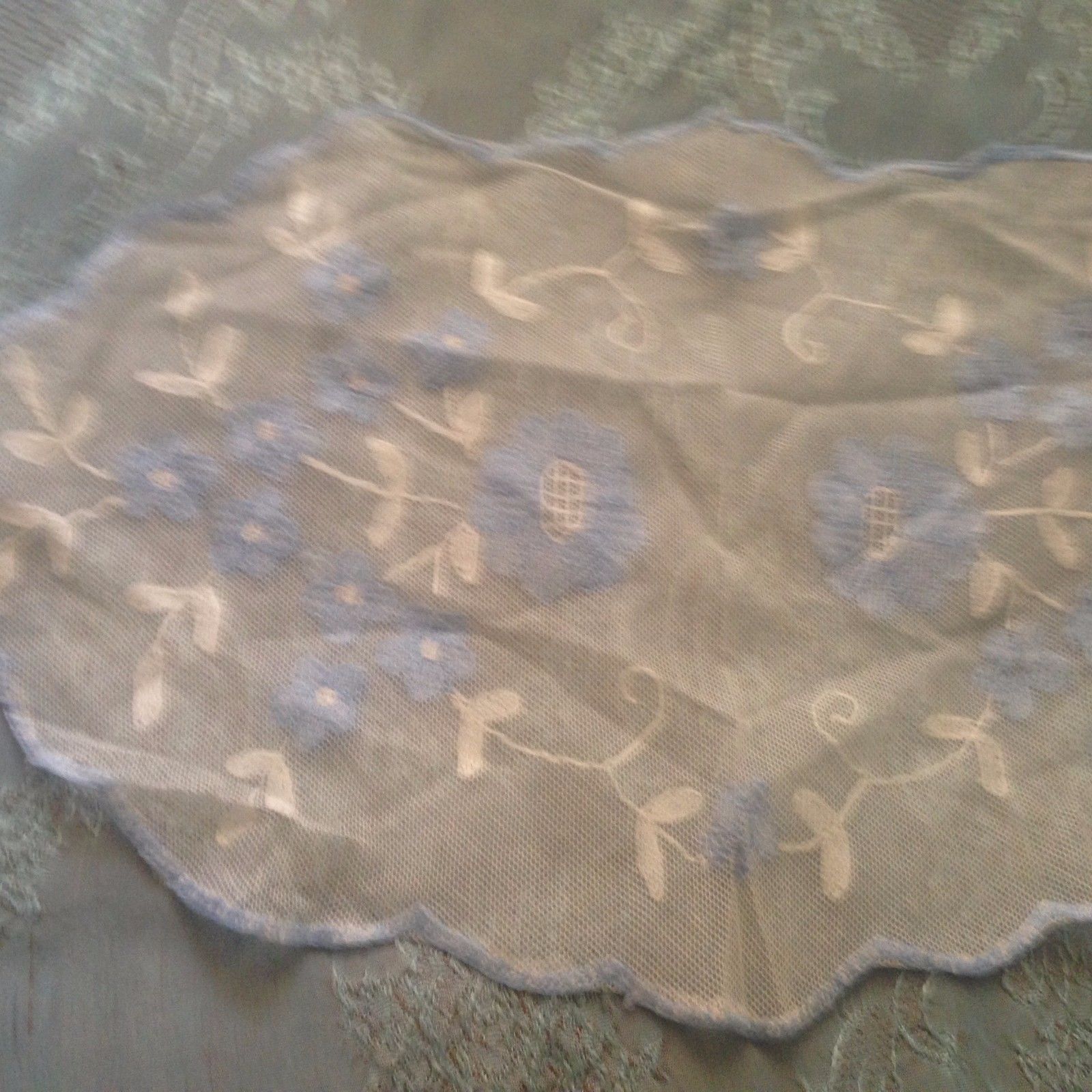 Beautiful Vintage Hand-Embroidered Tulle Tablecloth