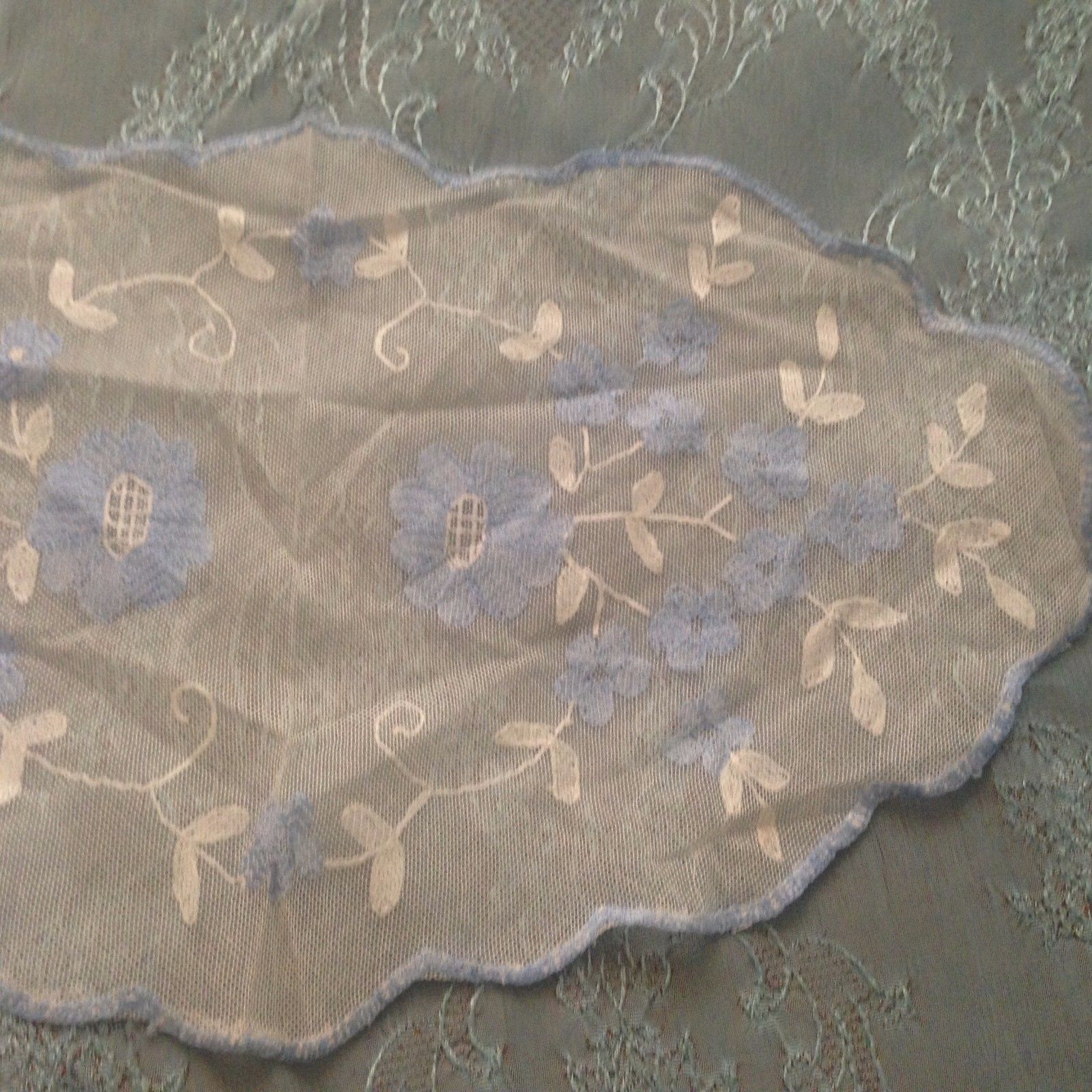 Beautiful Vintage Hand-Embroidered Tulle Tablecloth