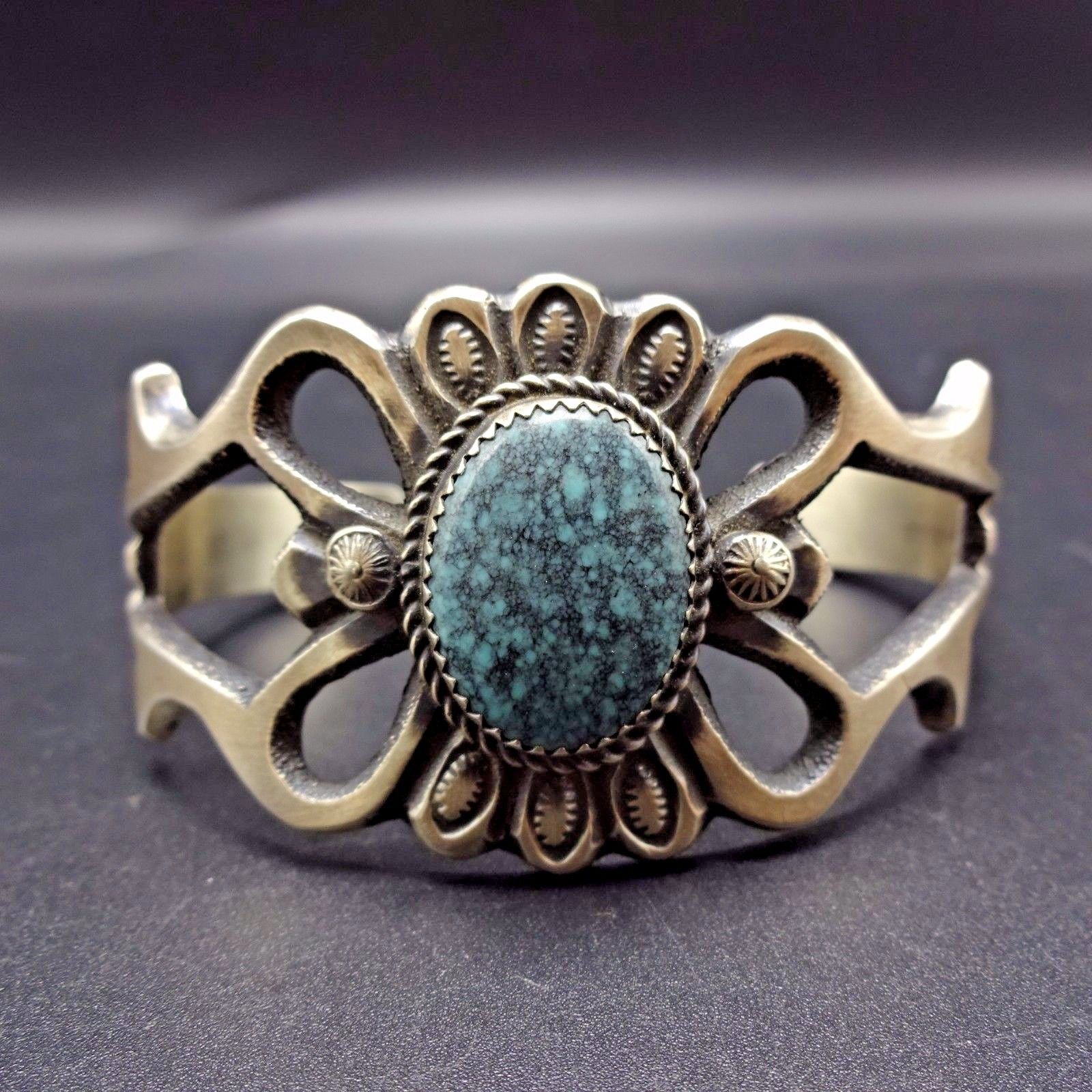 NEW Handmade Signed NAVAJO Sterling Silver & Spiderweb TURQUOISE Cuff BRACELET