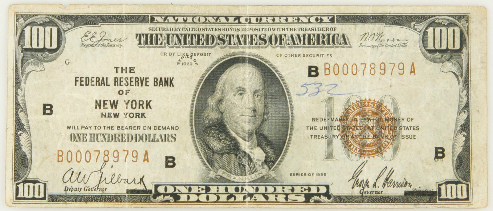 1929 $100 BILL NATIONAL CURRENCY FEDERAL RESERVE BANK OF NEW YORK