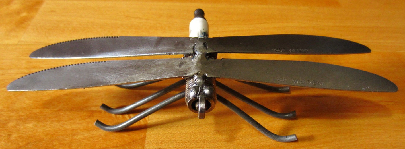 Dragonfly metal art sculpture handmade recycled spark plug figurine