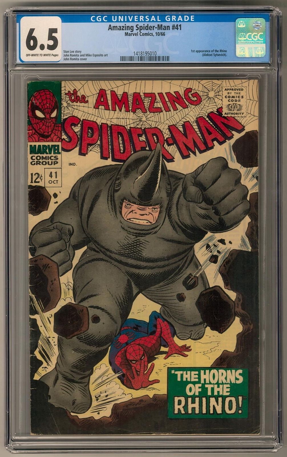 Amazing Spider-Man #41 CGC 6.5 (OW-W) 1st Rhino Appearance