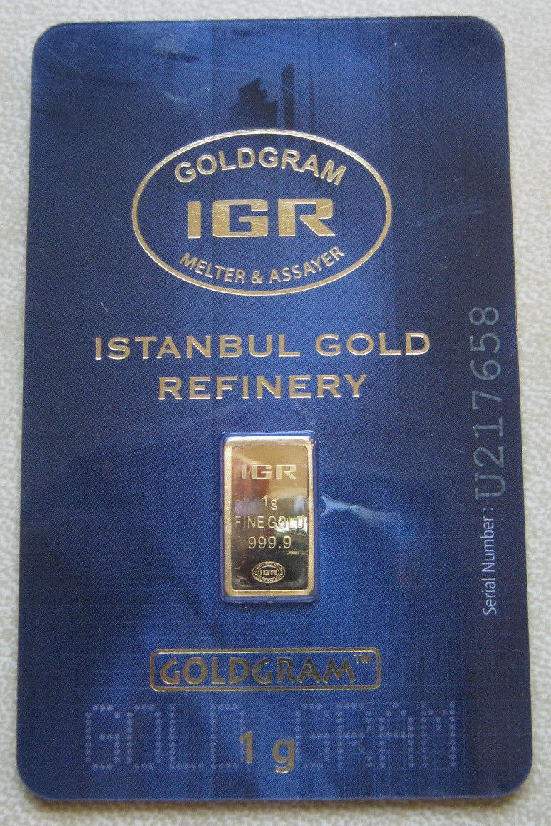 1 gram GOLD Istanbul Refinery MINT Bar 999.9 IGR CERTIFIED ASSAY $0 ship w/track