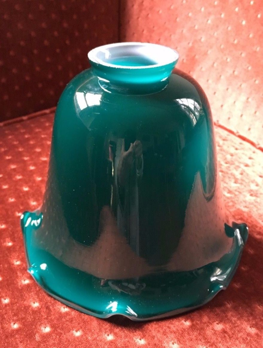 Vintage lamp shade green cased glass ruffled edge