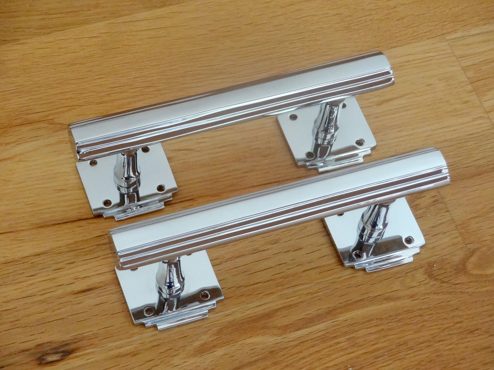 6 X CHROME ART DECO DOOR OR DRAWER PULL HANDLES CUPBOARD FURNITURE  KNOBS