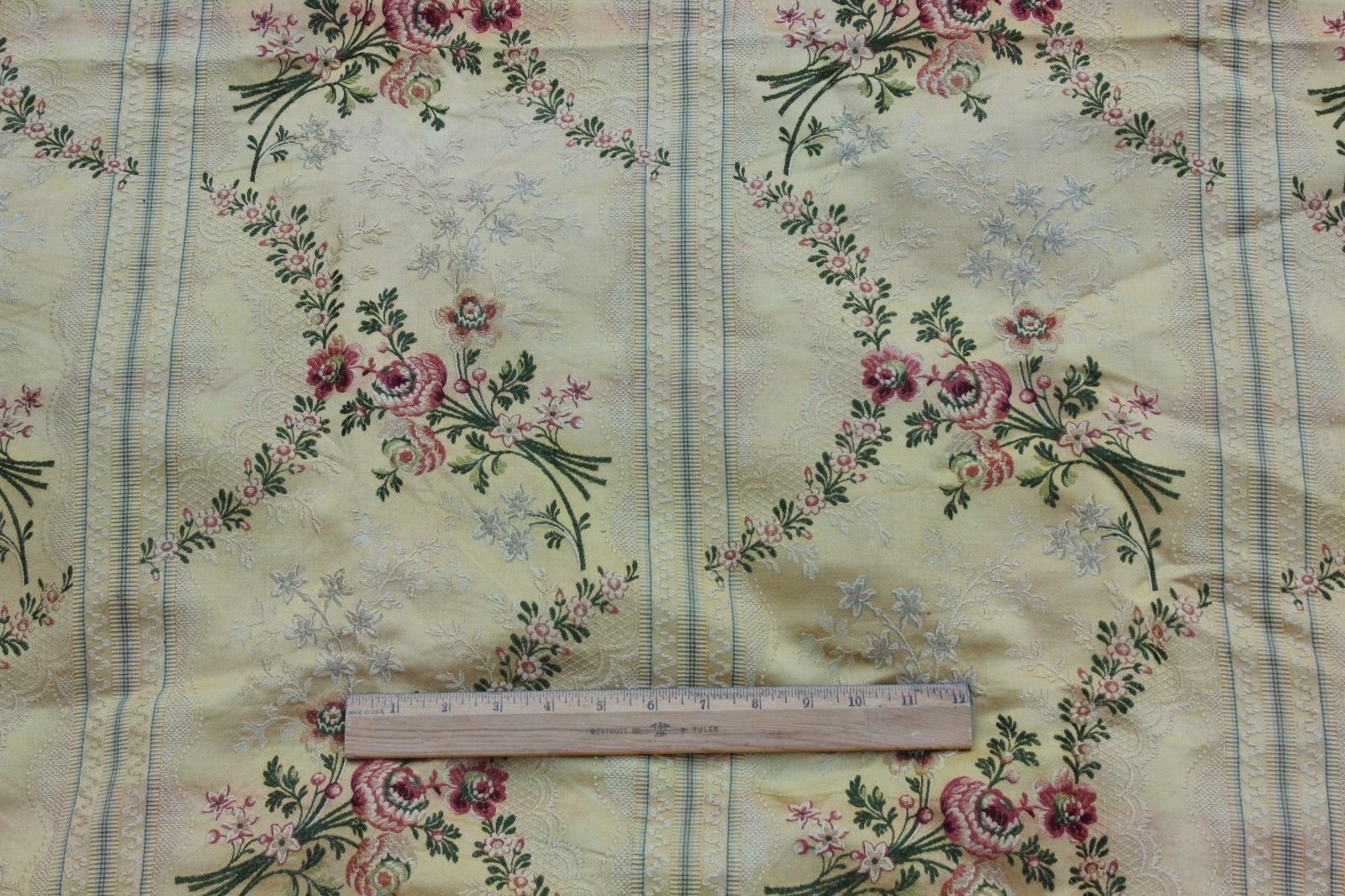 Antique French 19thC Floral & Lace Patterned Silk Brocade Fabric Panel~Home