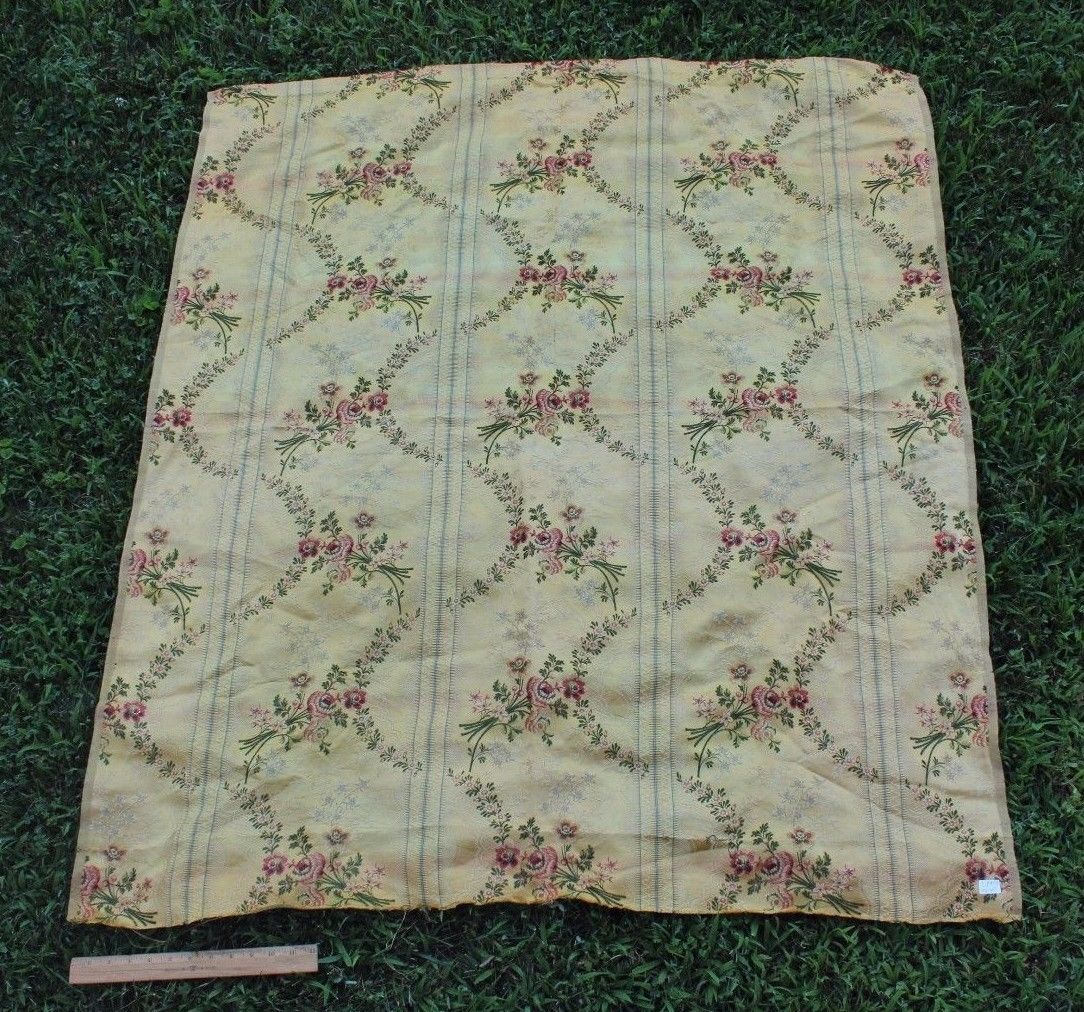 Antique French 19thC Floral & Lace Patterned Silk Brocade Fabric Panel~Home