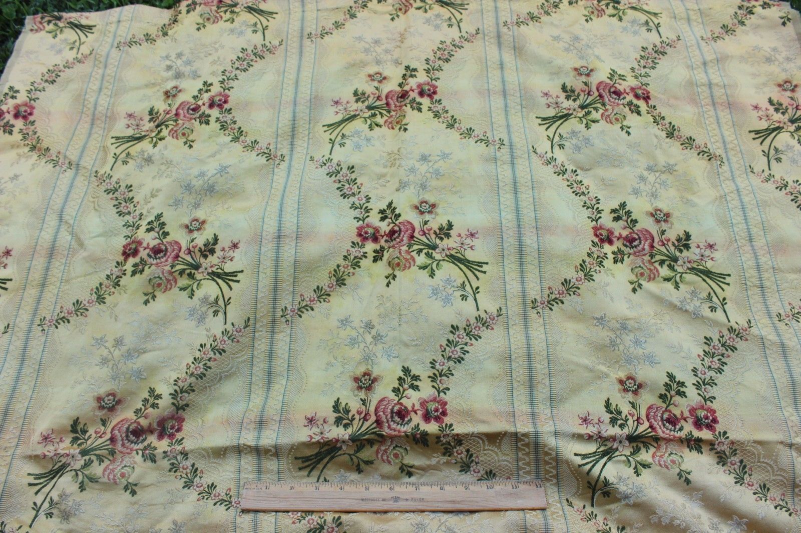 Antique French 19thC Floral & Lace Patterned Silk Brocade Fabric Panel~Home