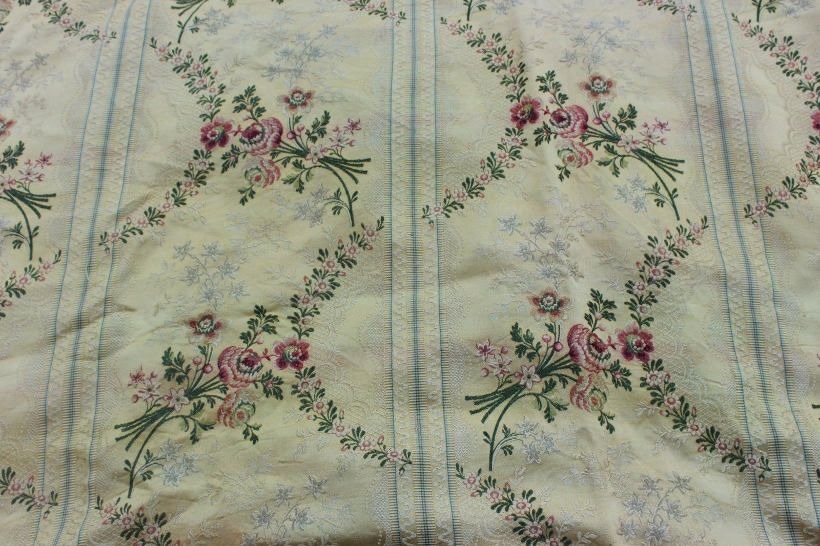 Antique French 19thC Floral & Lace Patterned Silk Brocade Fabric Panel~Home