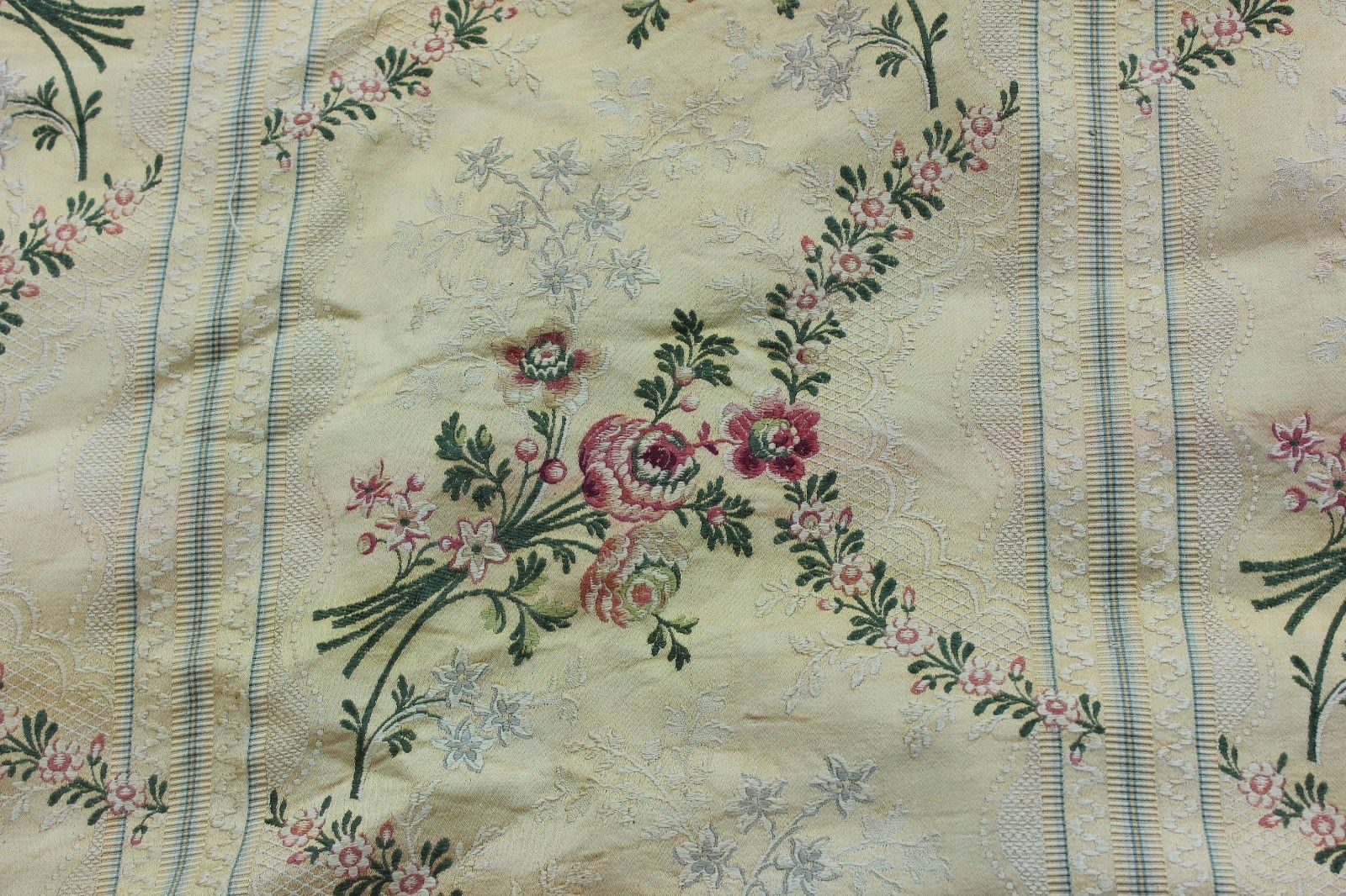 Antique French 19thC Floral & Lace Patterned Silk Brocade Fabric Panel~Home