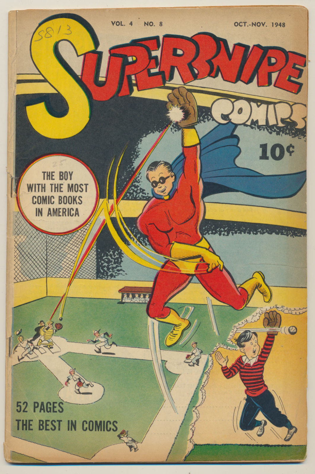 SUPERSNIPE COMICS volume 4 #8 vg 1948 street & smith BASEBALL COVER superhero