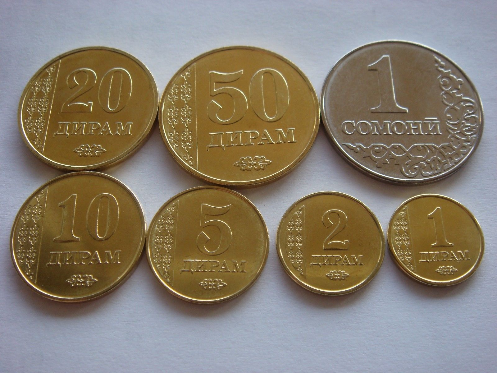 Tajikistan full set 1+2+5+10+20+50 Diram+1 Somoni 2011 UNC 7*