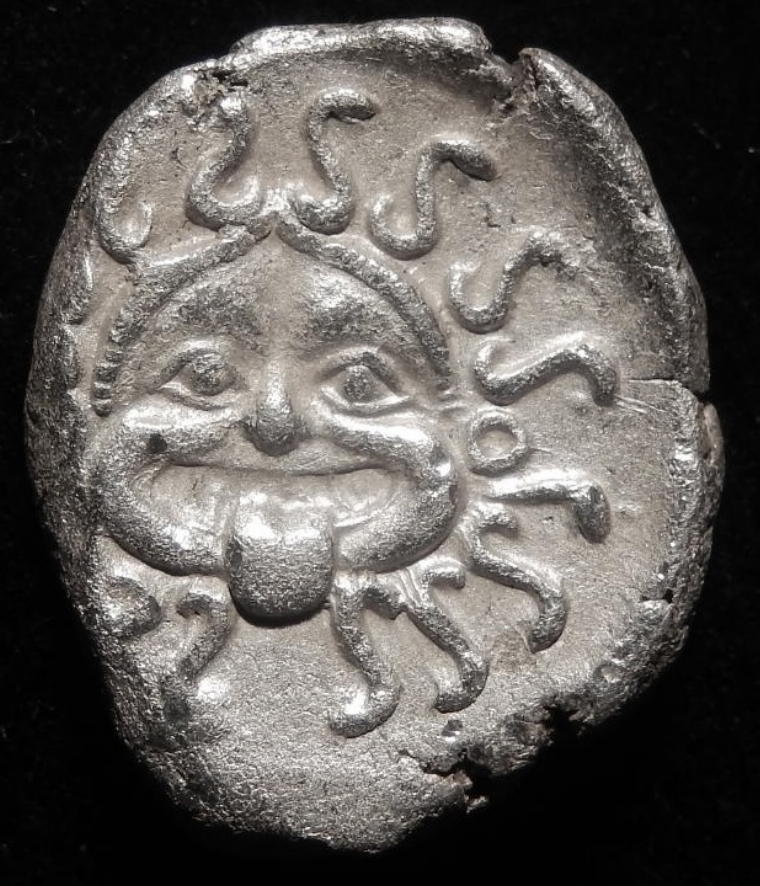 MORTOWN Thrace Apollonia Pontika, ca 450-400 BC Silver Drachm Medusa + Anchor