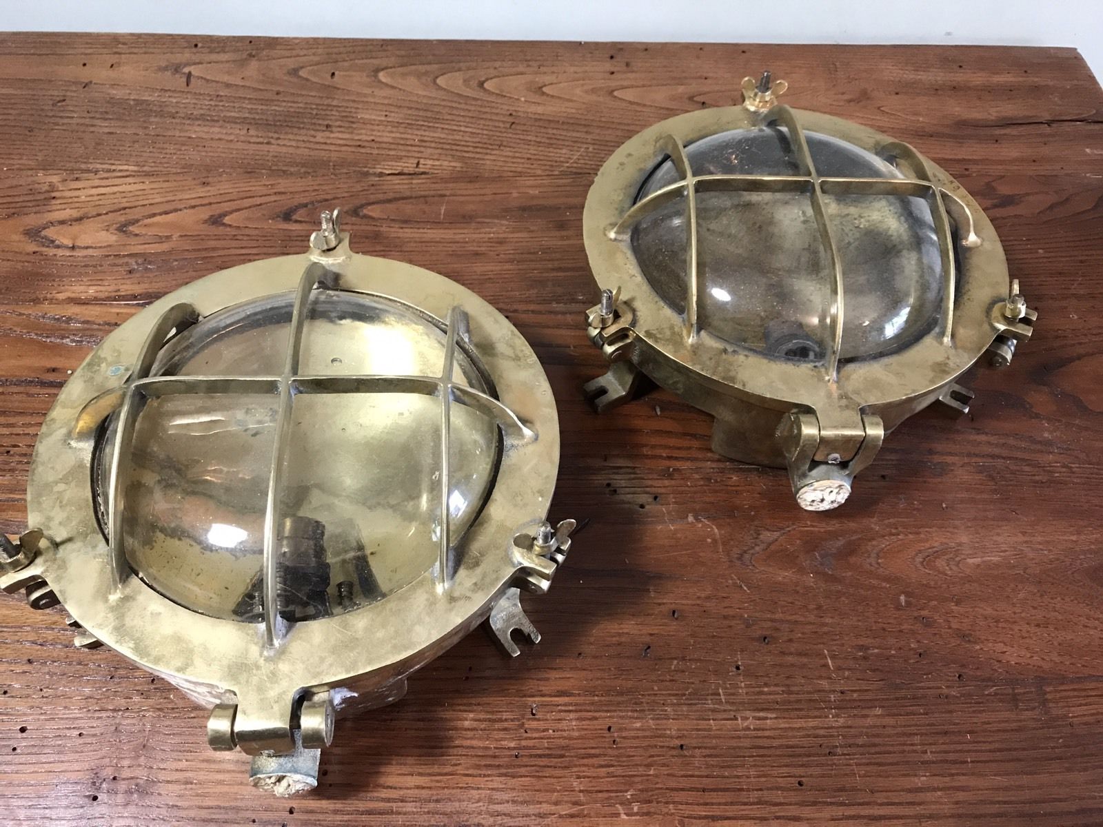 Vintage Old Brass Nautical Ships Deck Lights Pair REAL