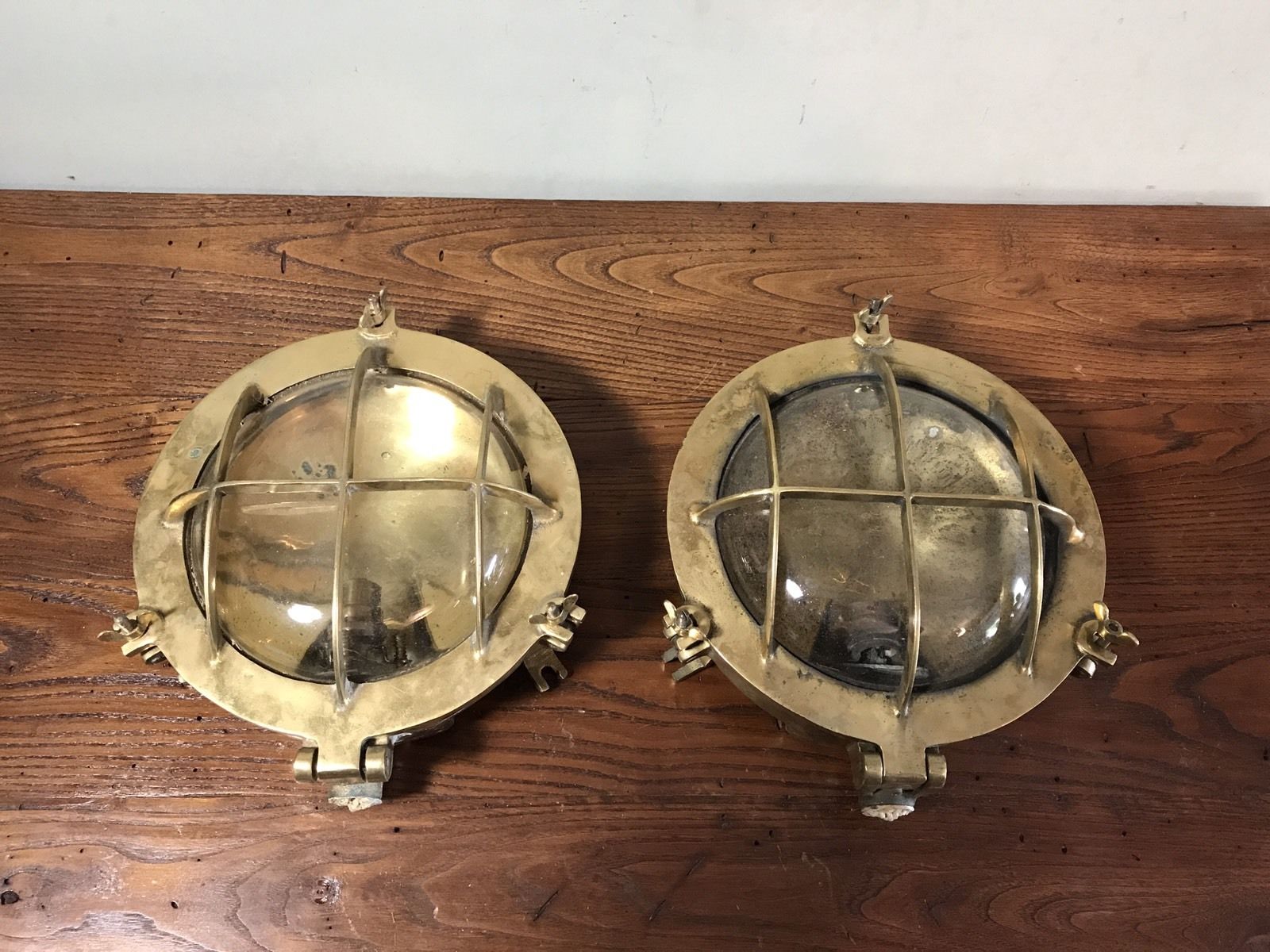 Vintage Old Brass Nautical Ships Deck Lights Pair REAL