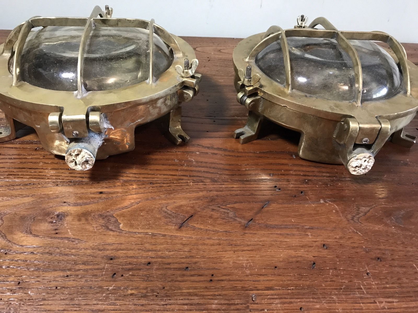 Vintage Old Brass Nautical Ships Deck Lights Pair REAL