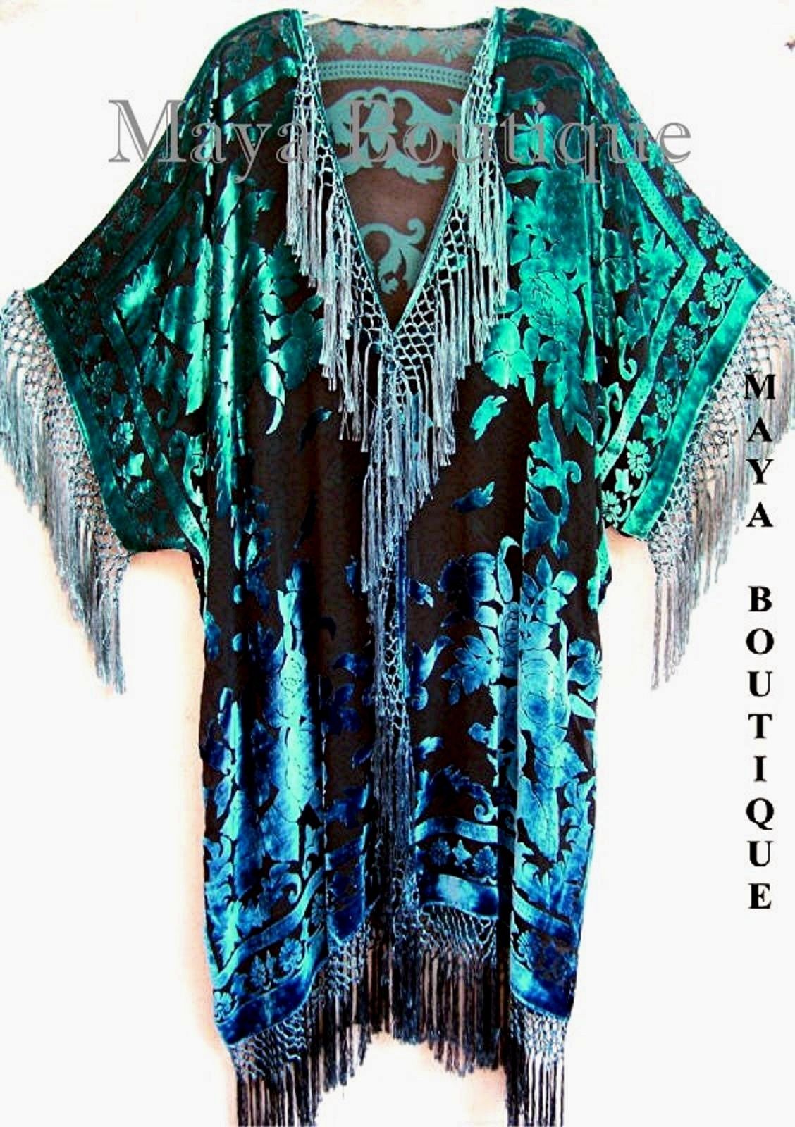 Hand Dyed Blue Turquoise Silk Velvet Jacket Kimono Duster Caftan Maya Matazaro