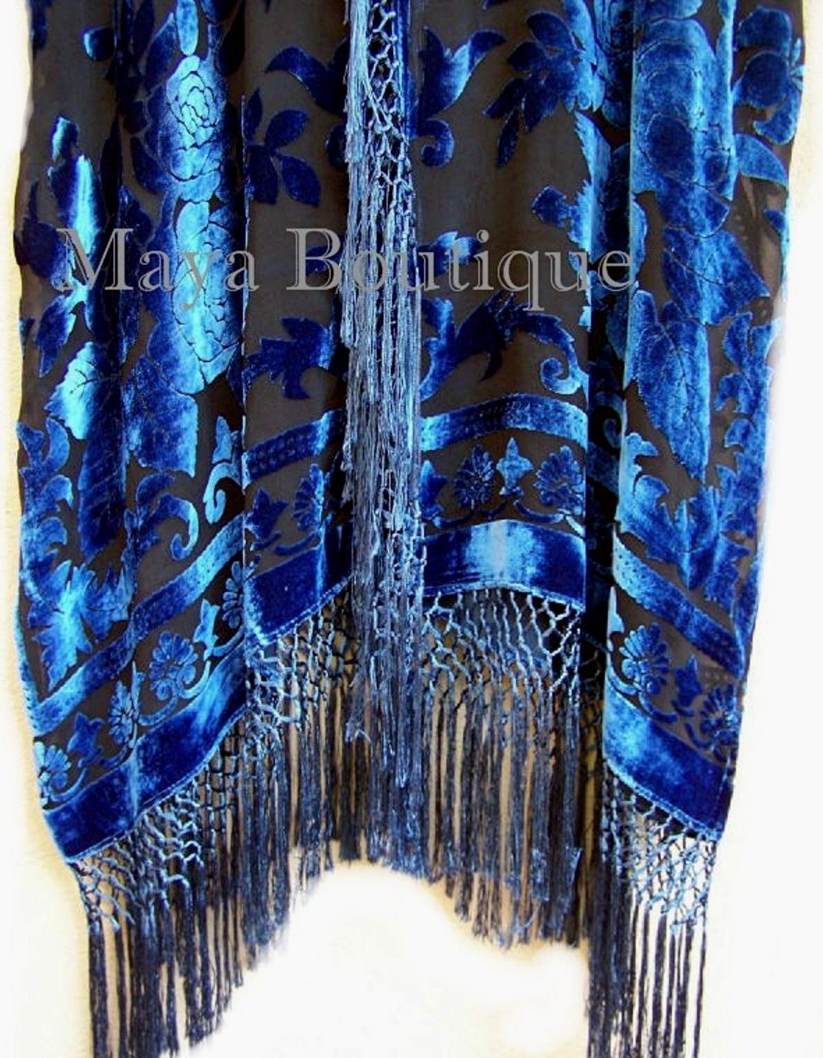 Hand Dyed Blue Turquoise Silk Velvet Jacket Kimono Duster Caftan Maya Matazaro