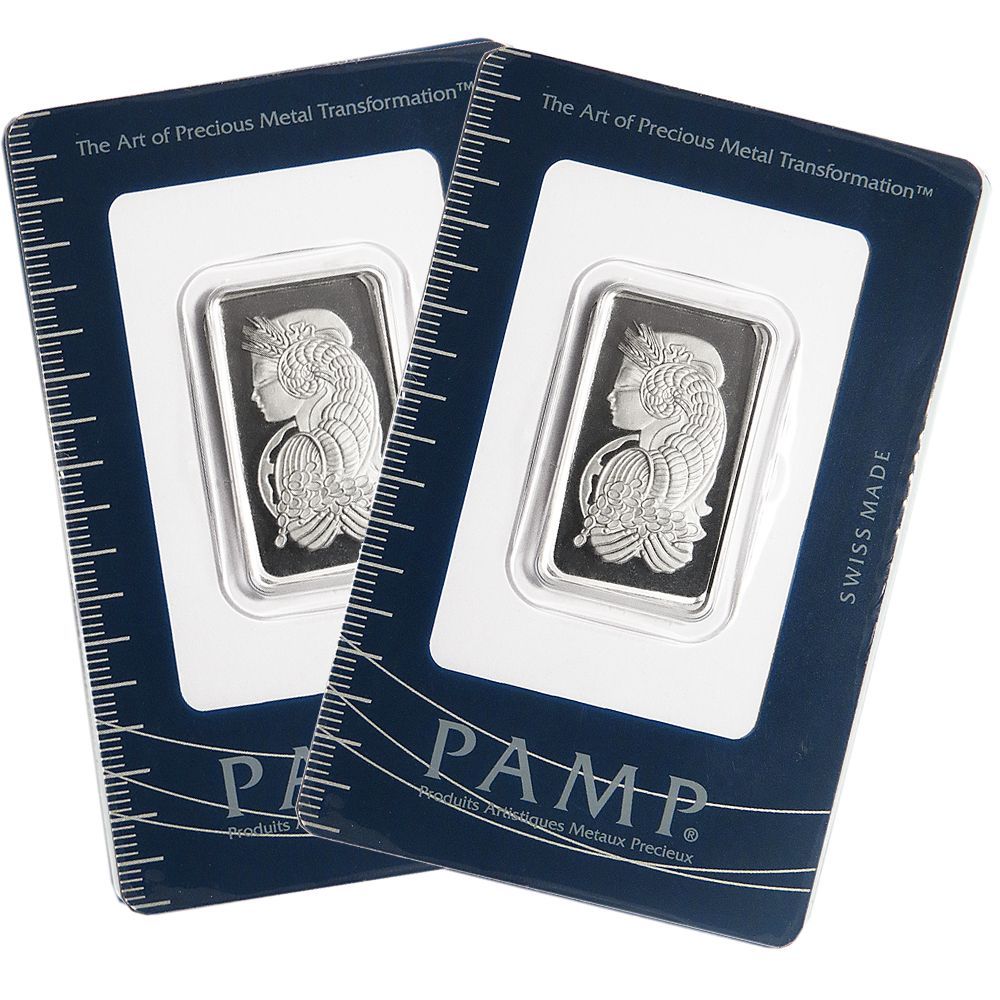 Lot of 2 - 1/2 oz Pamp Suisse .9995 Fine Platinum Bar Fortuna