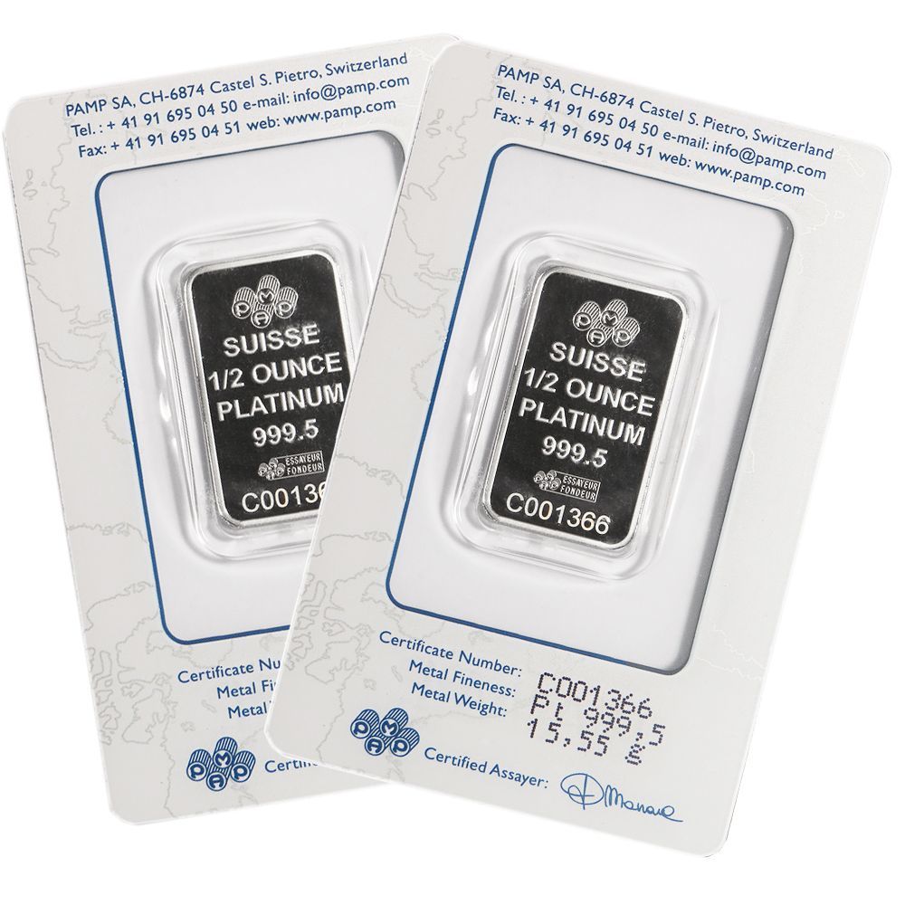 Lot of 2 - 1/2 oz Pamp Suisse .9995 Fine Platinum Bar Fortuna