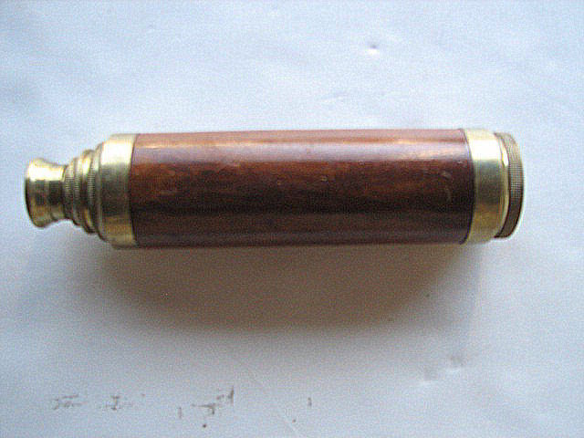 VINTAGE 17" BRASS & WOOD HANDHELD SPYGLASS MARINE TELESCOPE