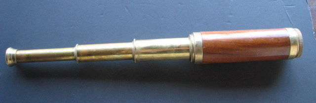 VINTAGE 17" BRASS & WOOD HANDHELD SPYGLASS MARINE TELESCOPE