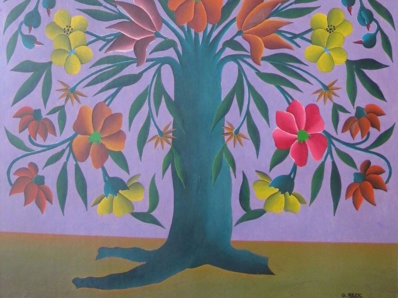 Gabriel Alix Haitian Saint-Marc 1930-1998 Tree of Life circa 1960's Oil Masonite