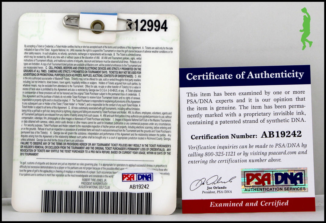 BUBBA WATSON AUTOGRAPHED SIGNED 2012 MASTERS BADGE PGA TOUR GOLF PSA PSA/DNA COA