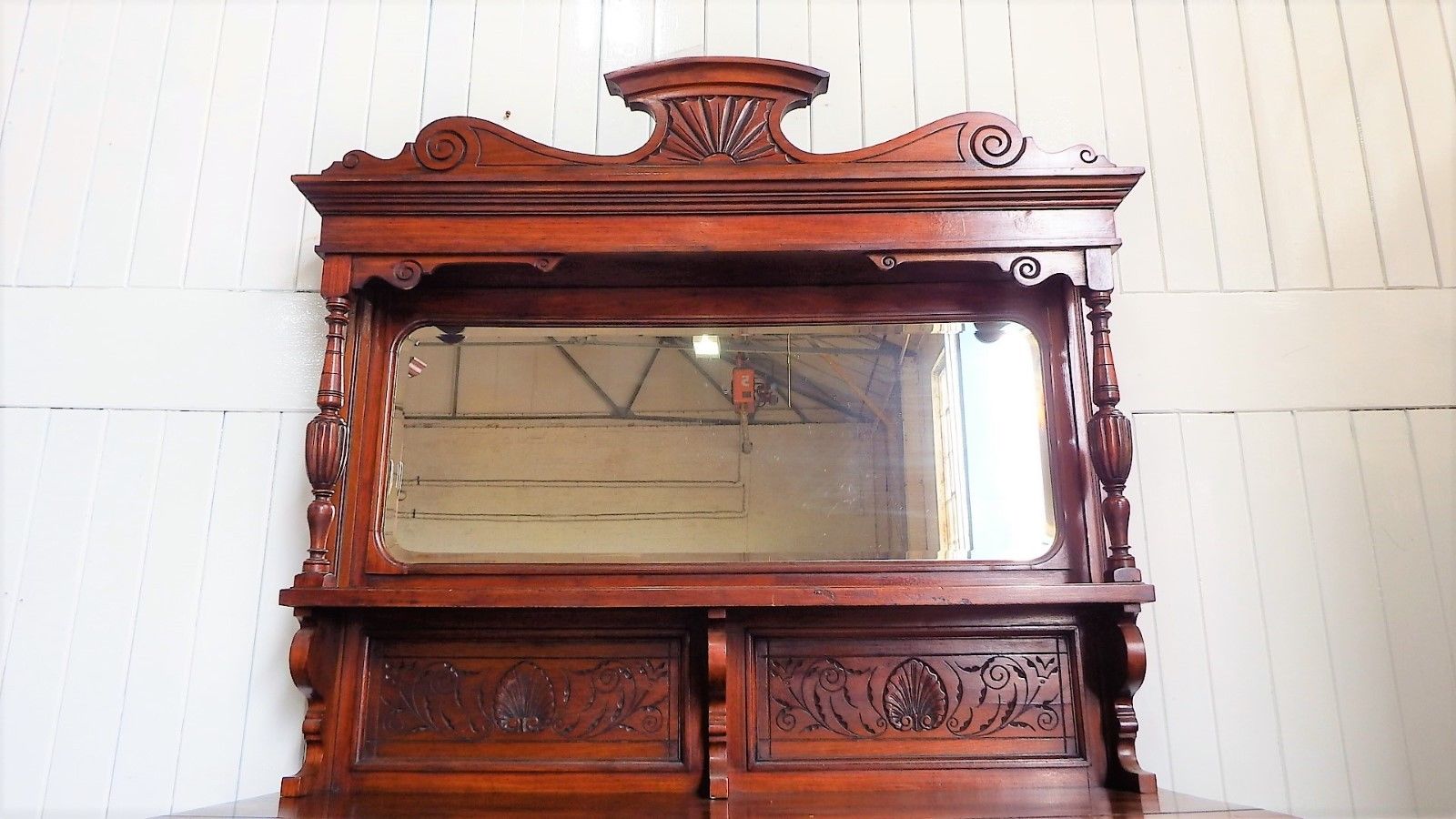 Antique Victorian carved walnut mirror back sideboard - dresser