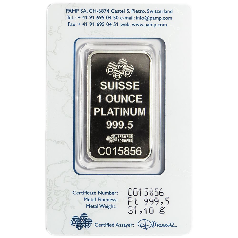 1 Troy oz Pamp Suisse Platinum Bar .9995 Fine Fortuna