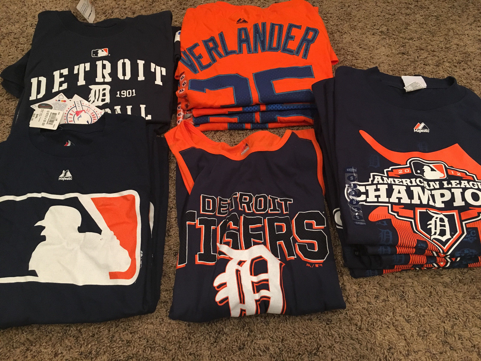 Detroit Tigers 17 SHIRT LOT Justin Verlander, MLB Logo, AL Champions Baseball