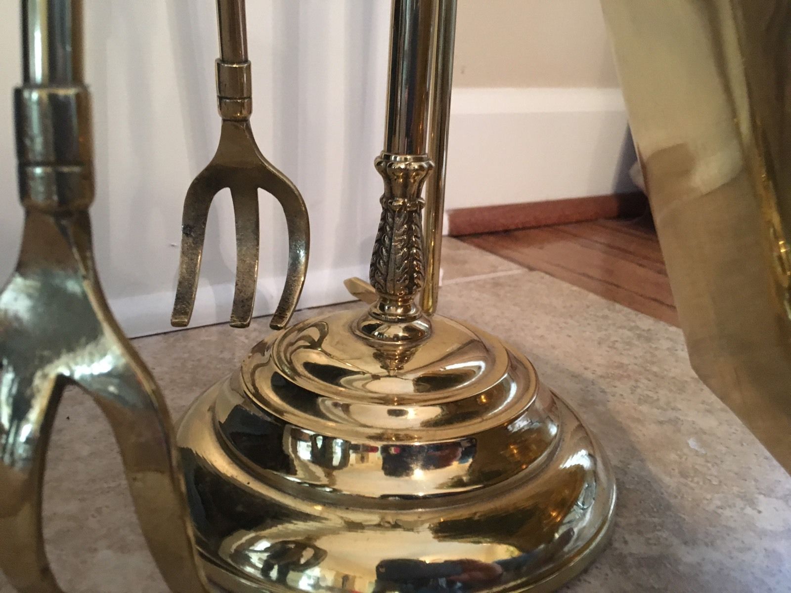 Antique Solid Brass Small Fireplace Tool Set with Brass Base