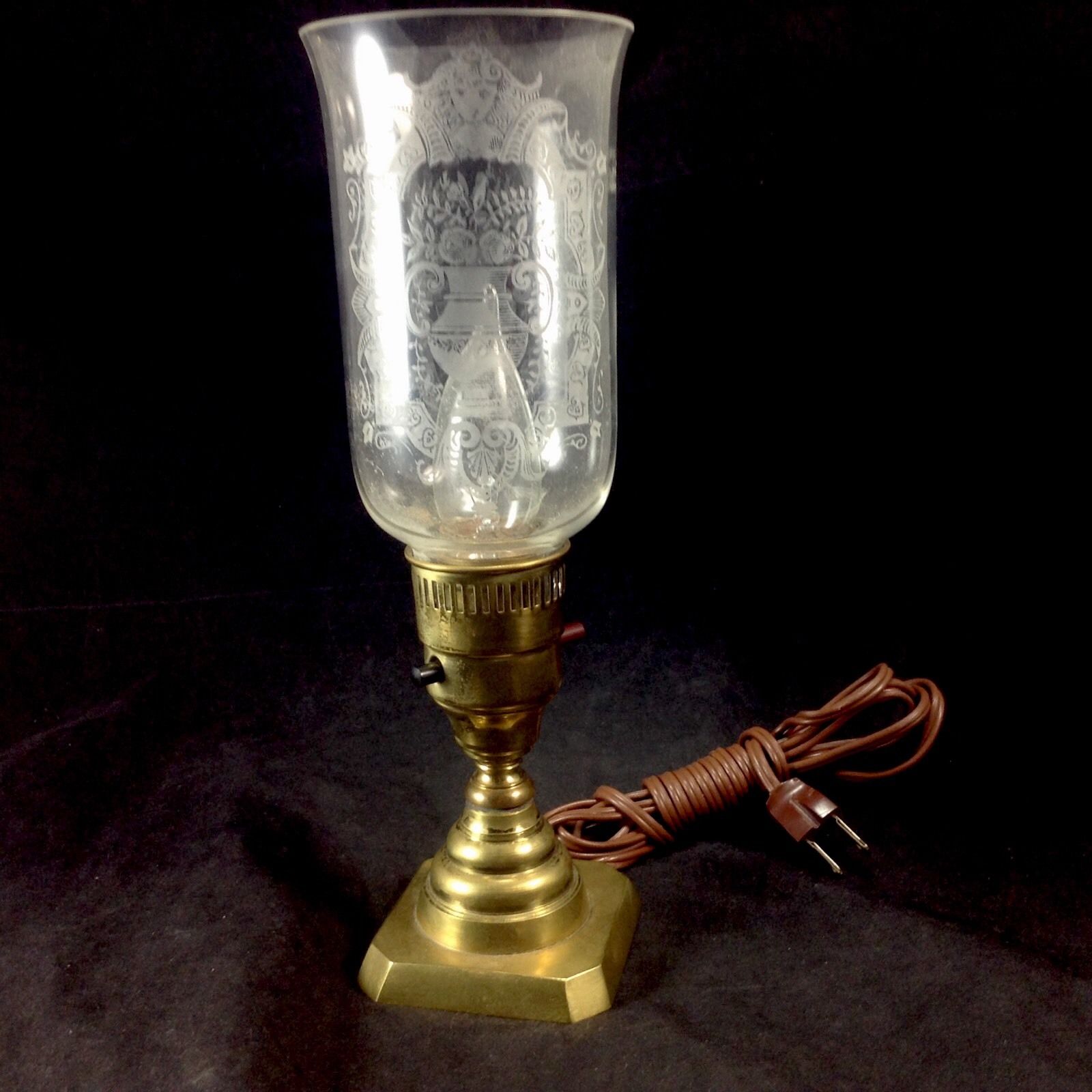 Vintage Acid Etched Shade Table Lamp Light Antique